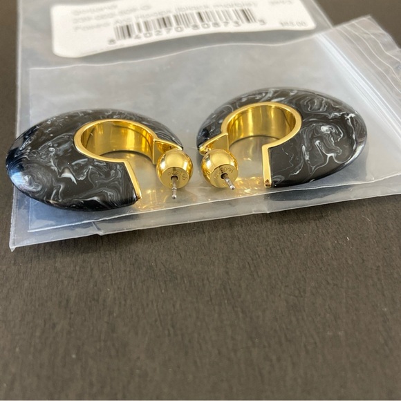 Gorjana 18K Gold Plated Paseo Arc Hoops -Black Marble Earrings 239-002-509-G - Picture 6 of 7